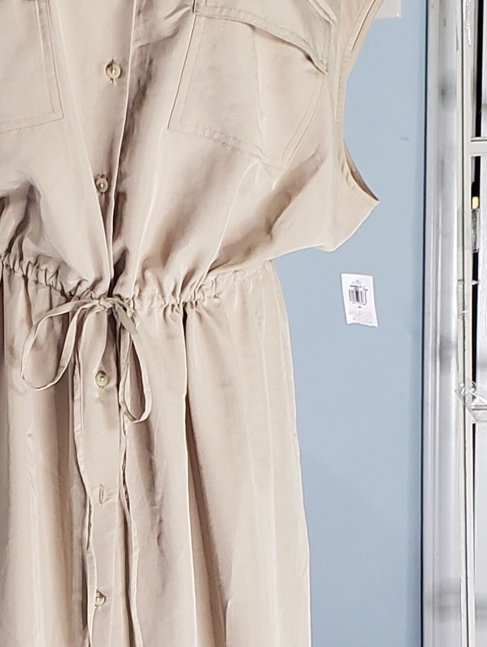 Khaki Old Navy Drawstring Waist Shirtdress 2X Button-Front Safari Preppy Minimal - Picture 3 of 15
